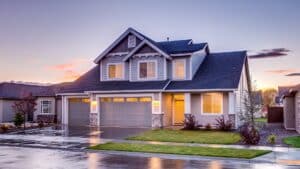 blue and gray modern suburban house